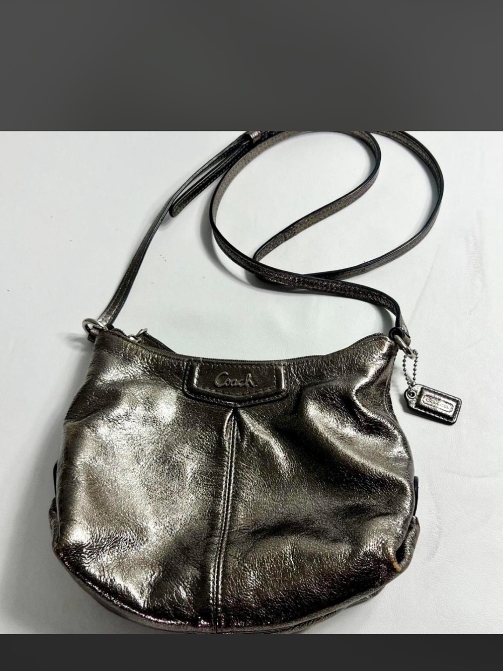 Coach Metallic Pewter Rounded Leather Crossbody